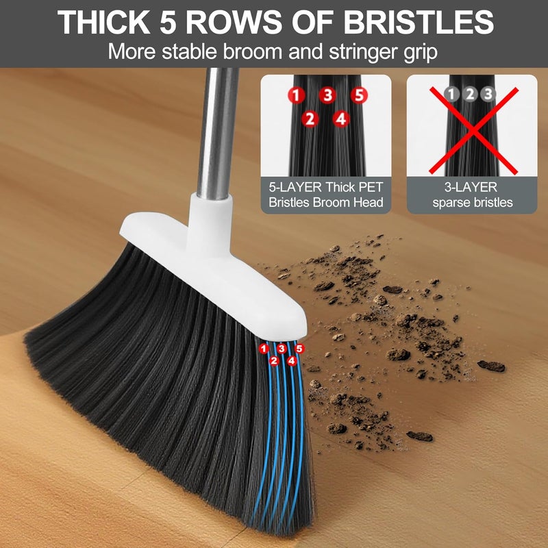 BSKLIN Broom and Dustpan Set, Broom with Dustpan Combo Set for Home 52-in Long Adjustable Handle Dustpan Teeth to Clean Hair for Home Office Kitchen Lobby - Image 3